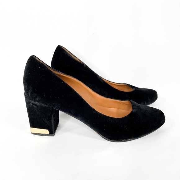& OTHER STORIES Black Velvet Block Heel Gold Trim - Picture 4 of 8